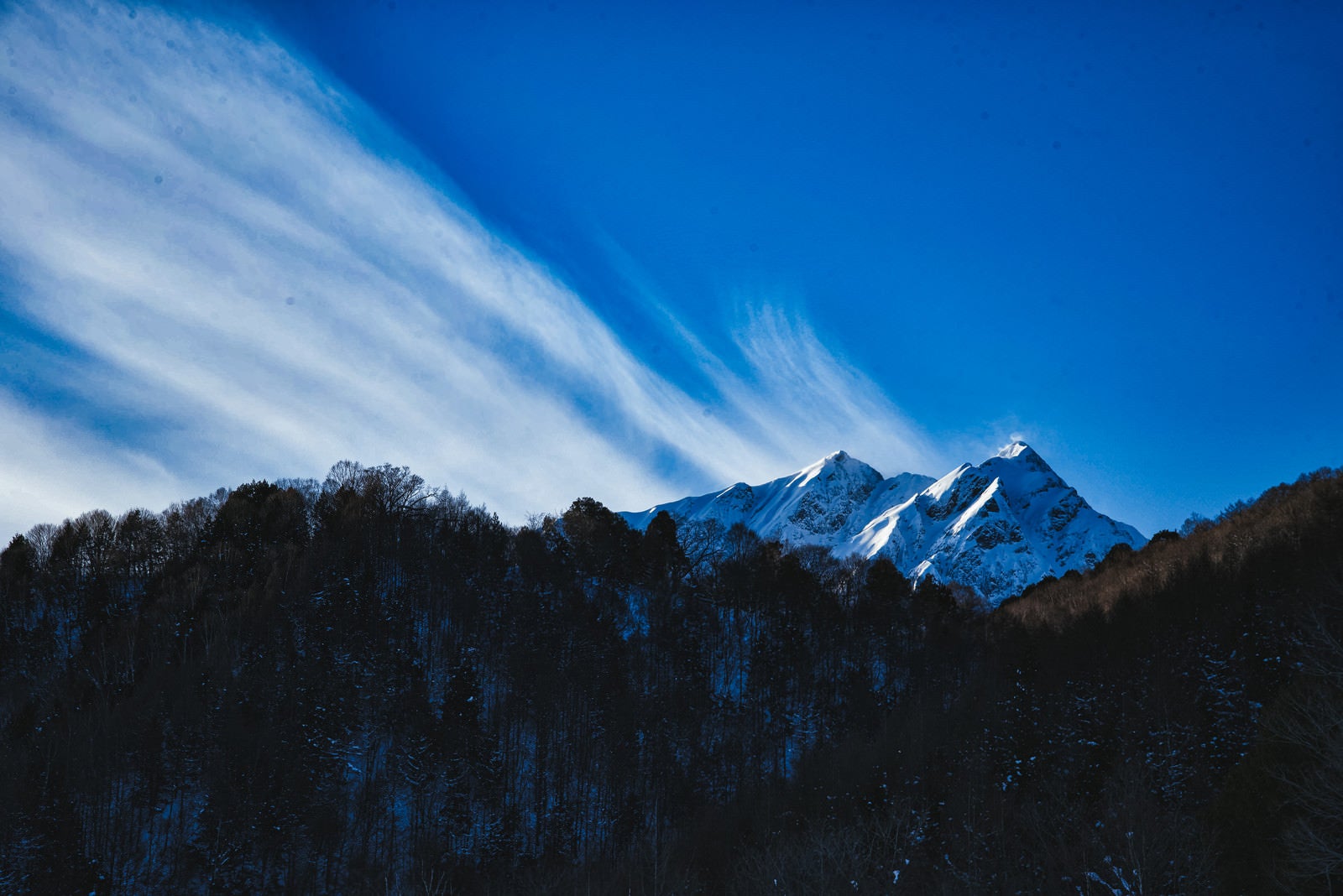 「冬山から続く巻雲」の写真