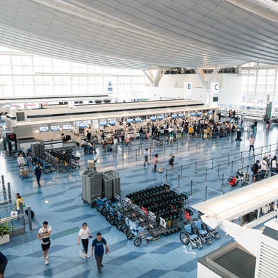 国際ターミナルと旅行客（羽田空港）の写真