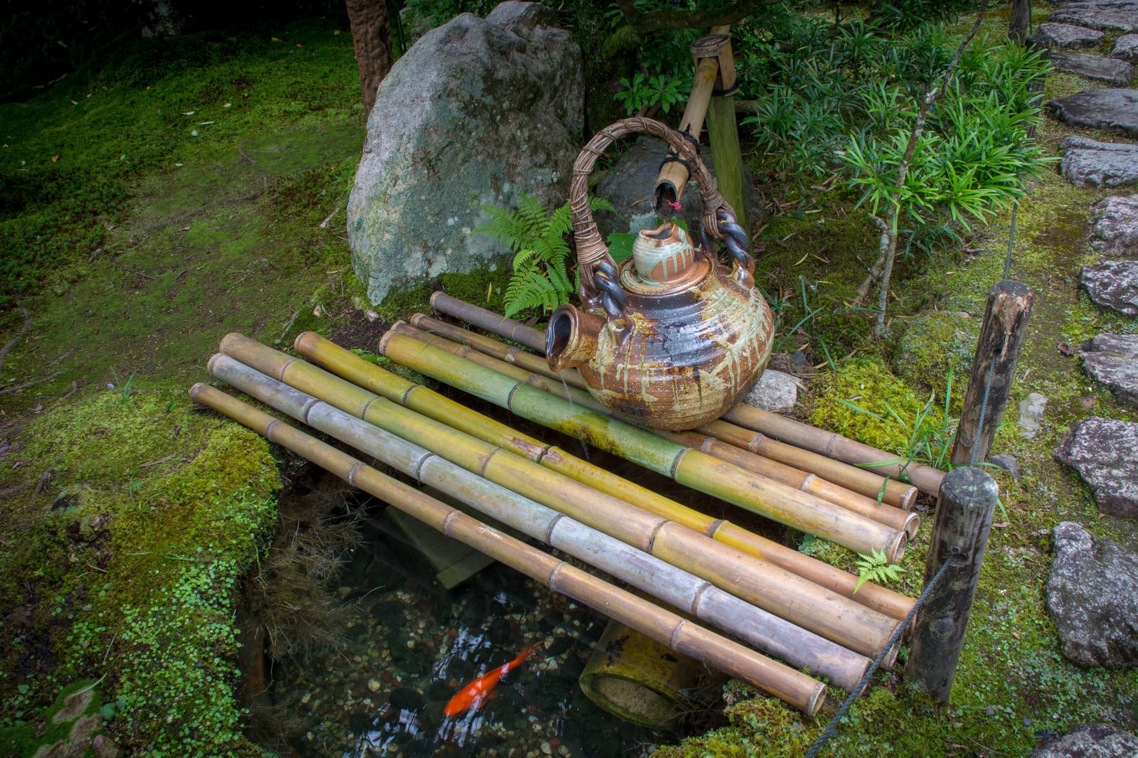「日本庭園入り口の小さな池」の写真