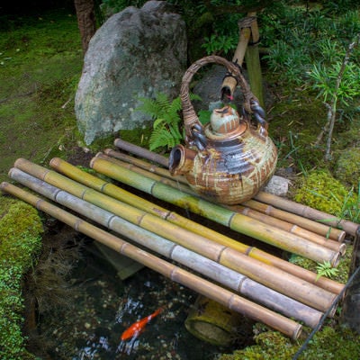 日本庭園入り口の小さな池の写真