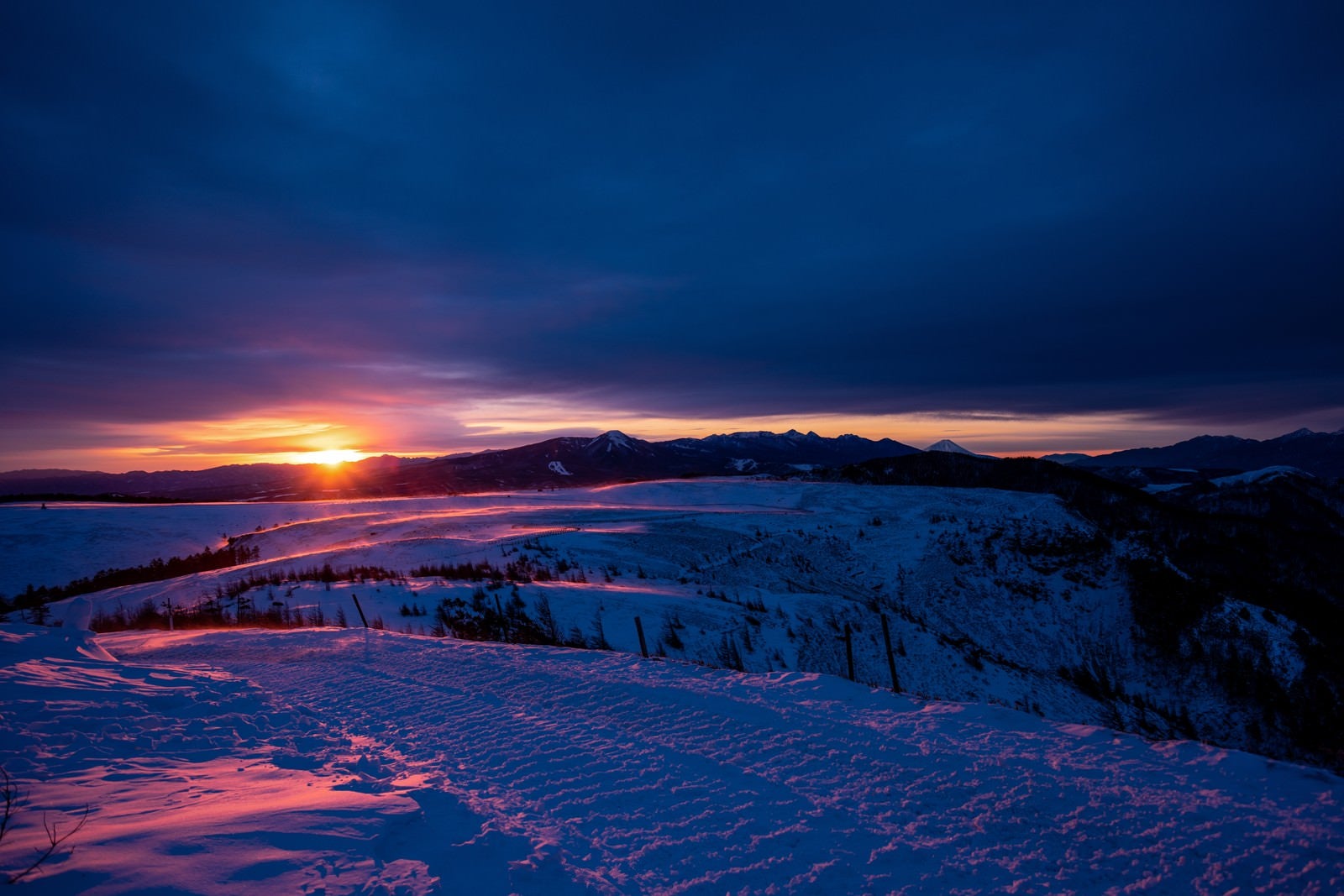 「夕日が照らす大雪原」の写真