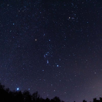 巣栗渓谷から見たオリオン座の写真