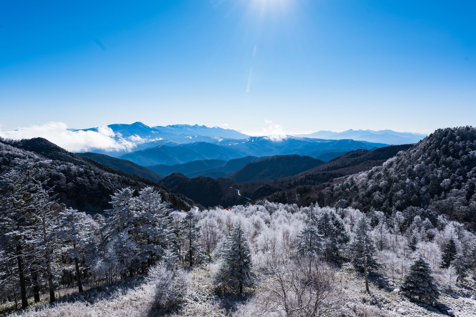「冬の樹氷と美ヶ原の遠景」の写真