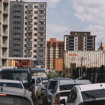 モンゴルの喧騒と渋滞の風景の素材