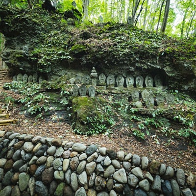 森の中にある滝沢観音石仏群の写真