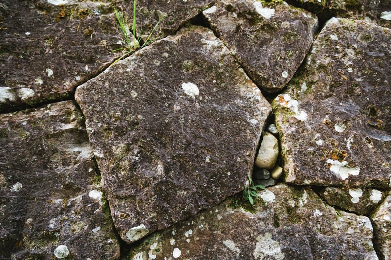 十字の傷が隠されている飫肥石（石垣）の写真