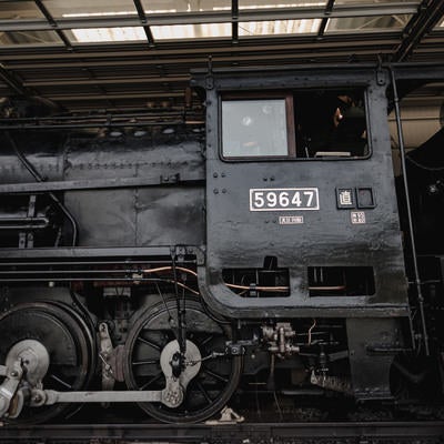 静態保存蒸気機関車・9600形59647号機の側面の写真