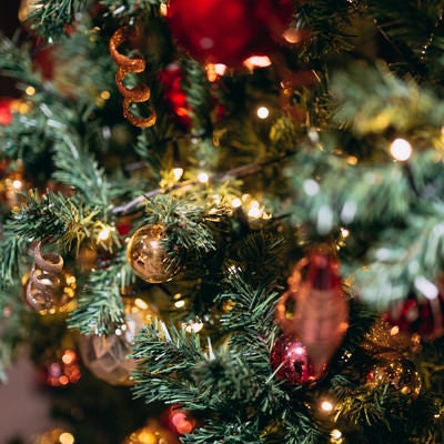 クリスマスツリーと飾りの写真