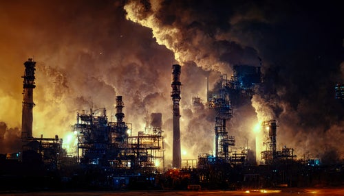 公害が問題になるレベルの工場群の写真