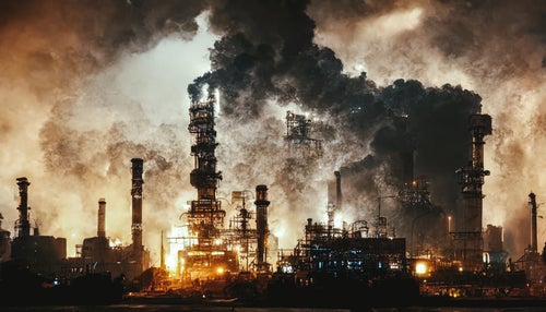工場から排出される煙の写真