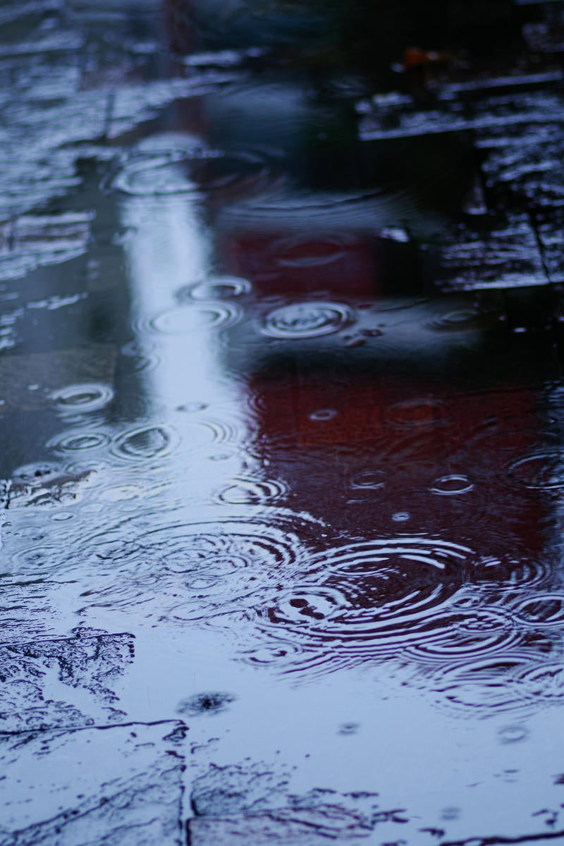 「雨天時の水溜りの波紋」の写真