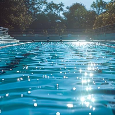 水面がキラキラひかるプールの写真