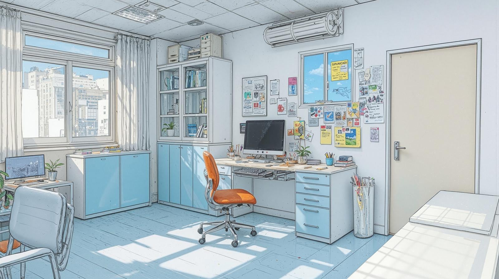 「水色を基調とした清潔感のある診察室」の写真