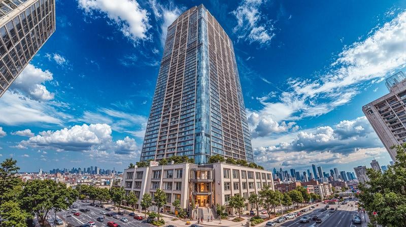 中央に佇む高級マンションの写真