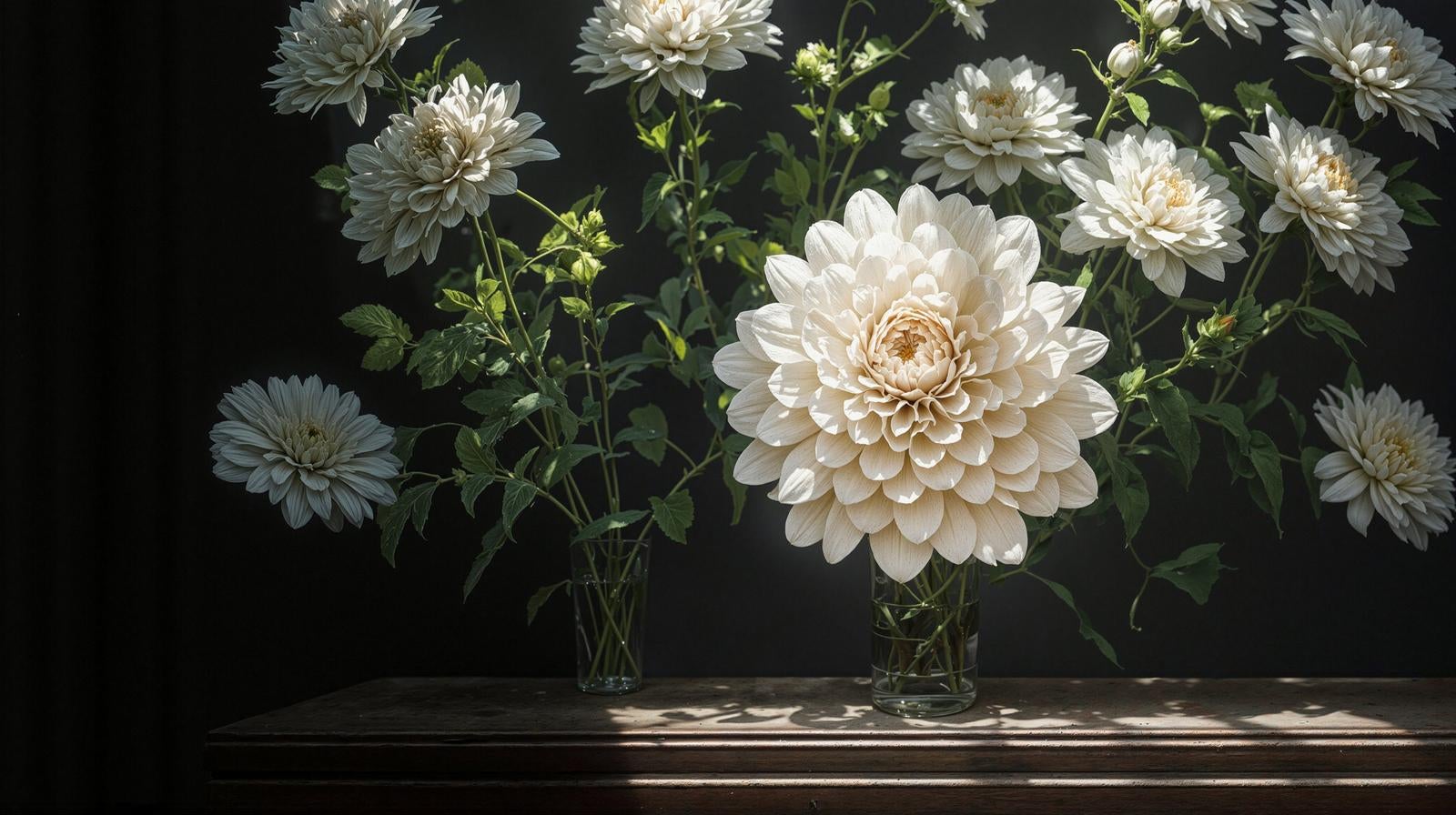 「花瓶に飾られた白ダリア」の写真