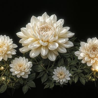 葉陰に浮かび上がる大輪の花の素材