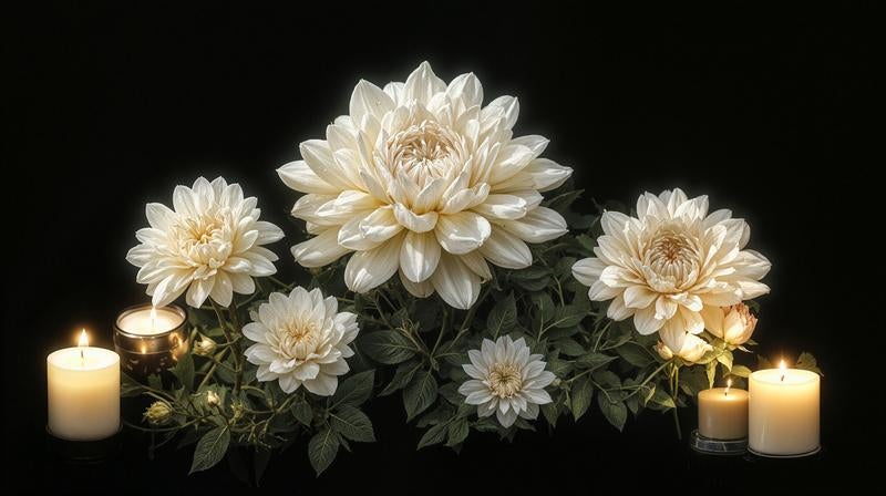 葉陰に浮かび上がる大輪の花の写真
