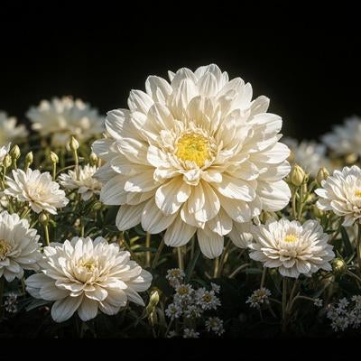 大輪の白菊が彩る庭園の素材