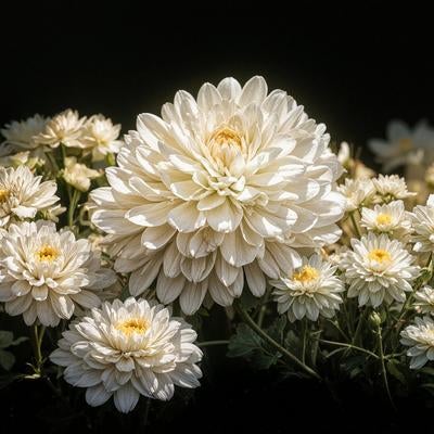 黒い背景と菊の花の写真