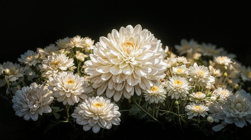 黒い背景と菊の花の写真