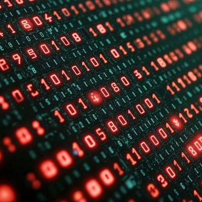 サイバーセキュリティの脅威を映し出すデジタルコードの世界の素材