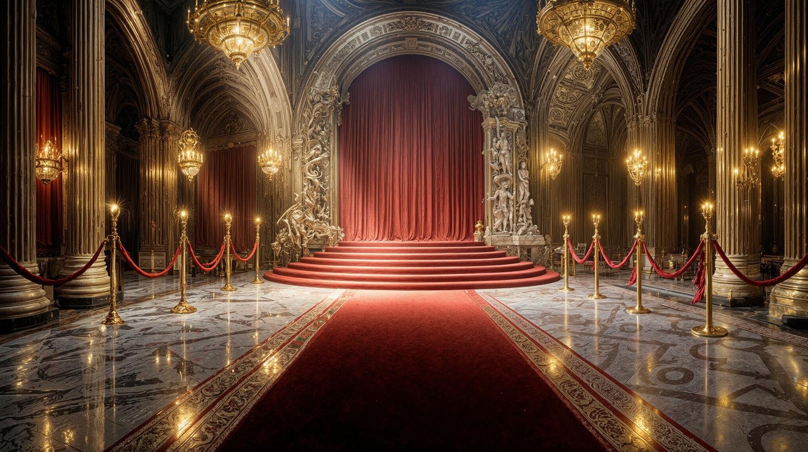 「静寂に包まれた開幕前の王宮ステージ」の写真