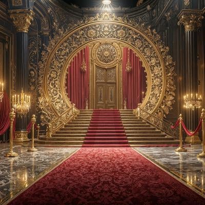 金色のアーチが迎える宮殿の壮麗なエントランスの写真