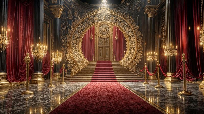 金色のアーチが迎える宮殿の壮麗なエントランスの写真