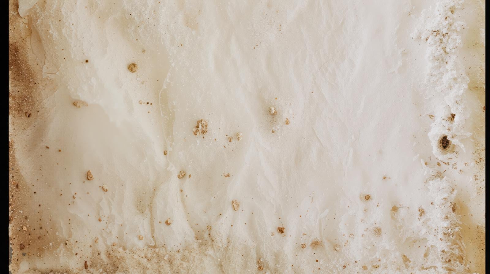 白い紙に茶色い土汚れと粒状のシミが散らばったテクスチャ