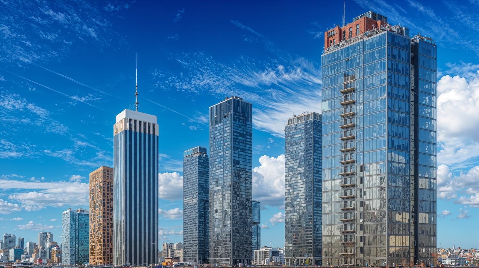 「都市部のガラス張り超高層建築」の写真