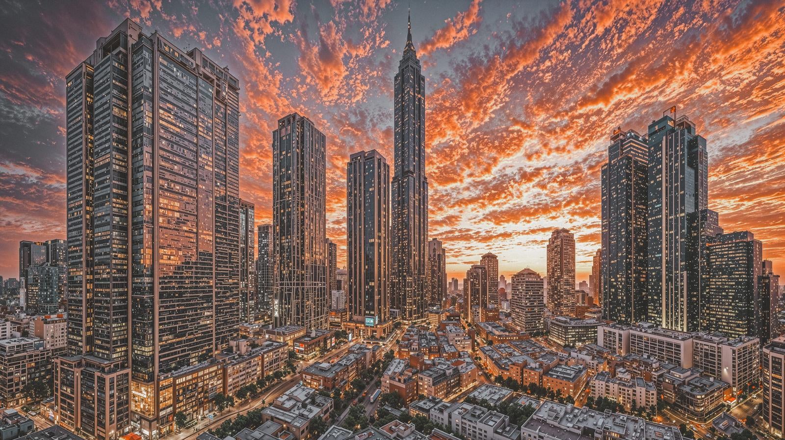 「夕焼け空と摩天楼」の写真