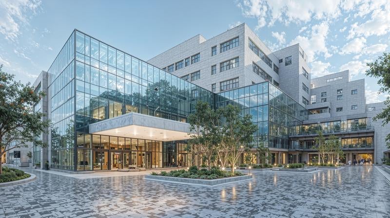 ガラス張りの近代的な建物の写真