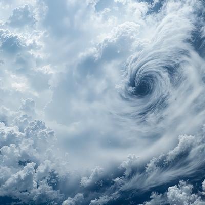 青空を背景に渦を巻くように広がる雲の写真