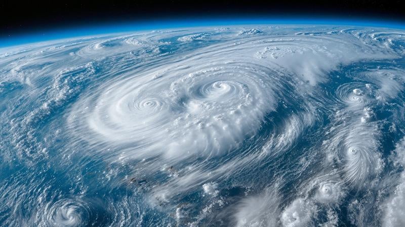 地球上空から観測された複数の台風の写真