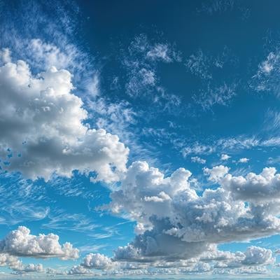 果てしなく広がる青空に湧き上がる雲の写真