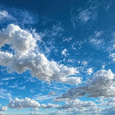 快晴の空に浮かぶ大きな雲の写真