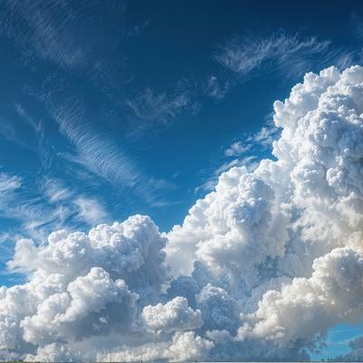 ふわふわとした雲が無数に浮かぶ空模様の写真