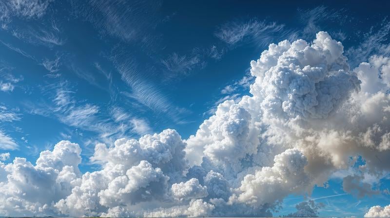 ふわふわとした雲が無数に浮かぶ空模様の写真