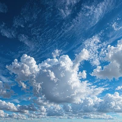 大小さまざまな雲が浮かぶの写真