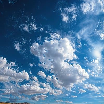風に流れる雲と深い青空の写真