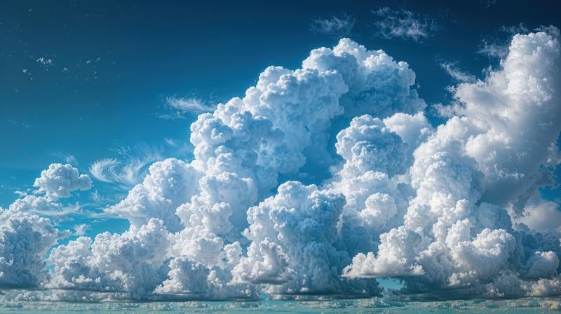 立体感あふれる雲が広がる爽快な夏空の写真