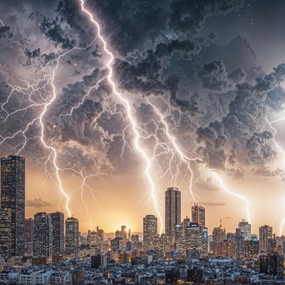 稲妻が照らす都市の写真