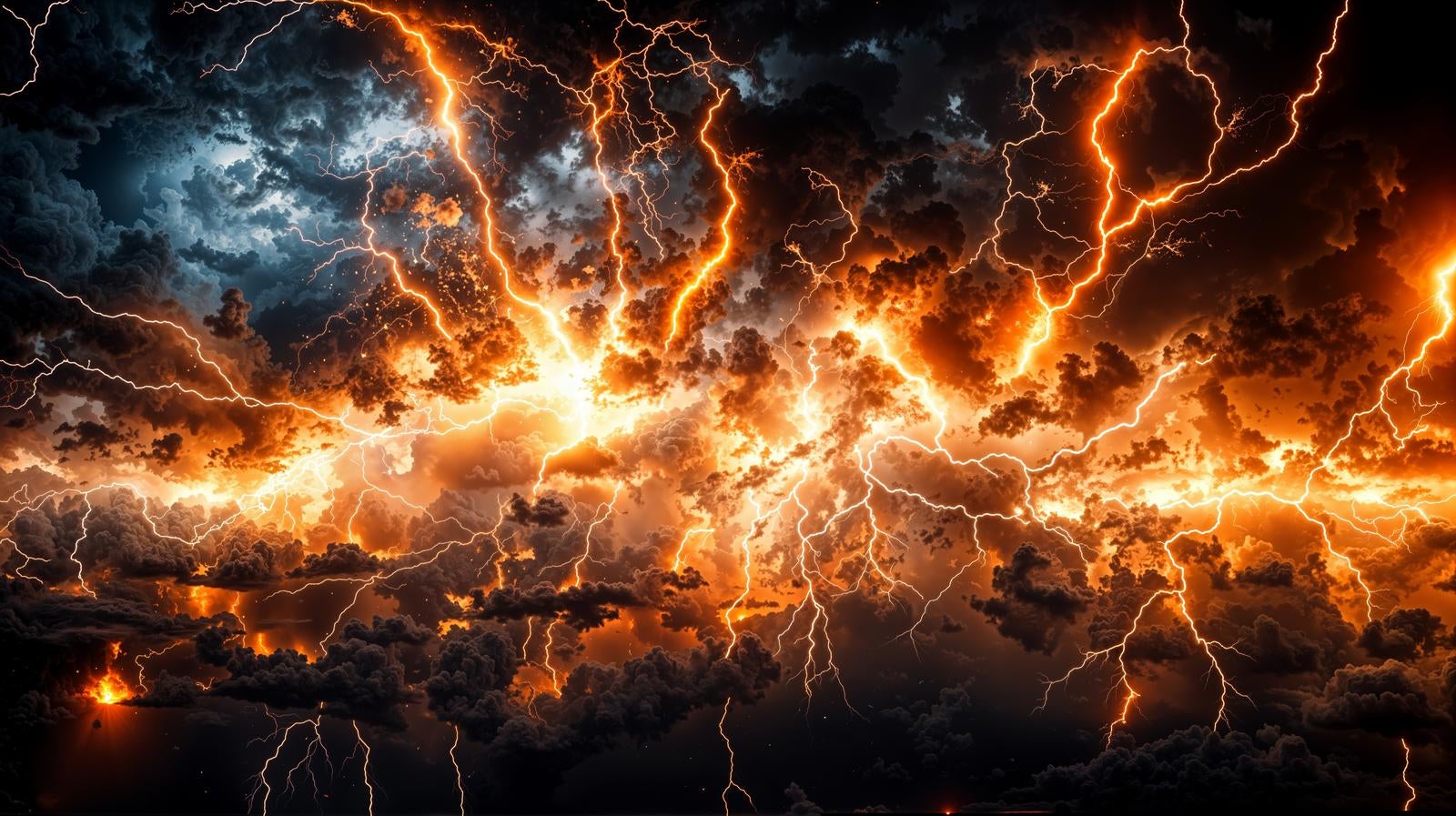 「暗雲を引き裂くように光る無数の稲妻」の写真
