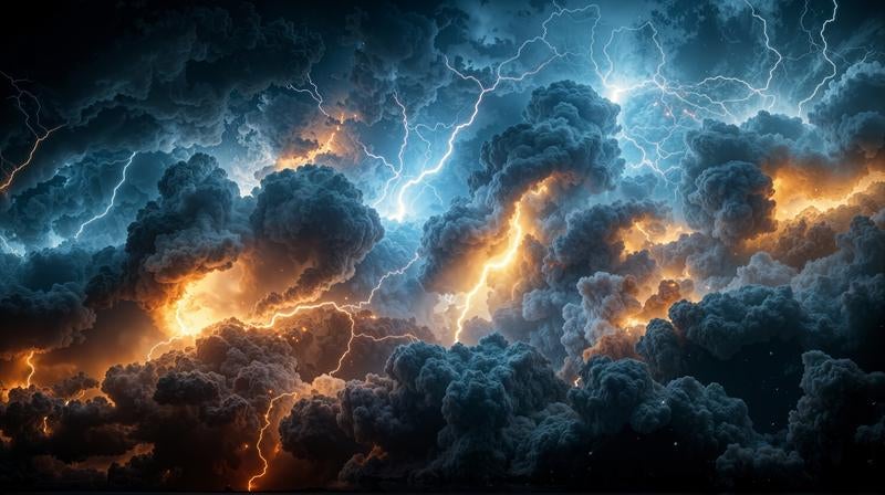 閃光と暗雲の壮絶な競演の写真