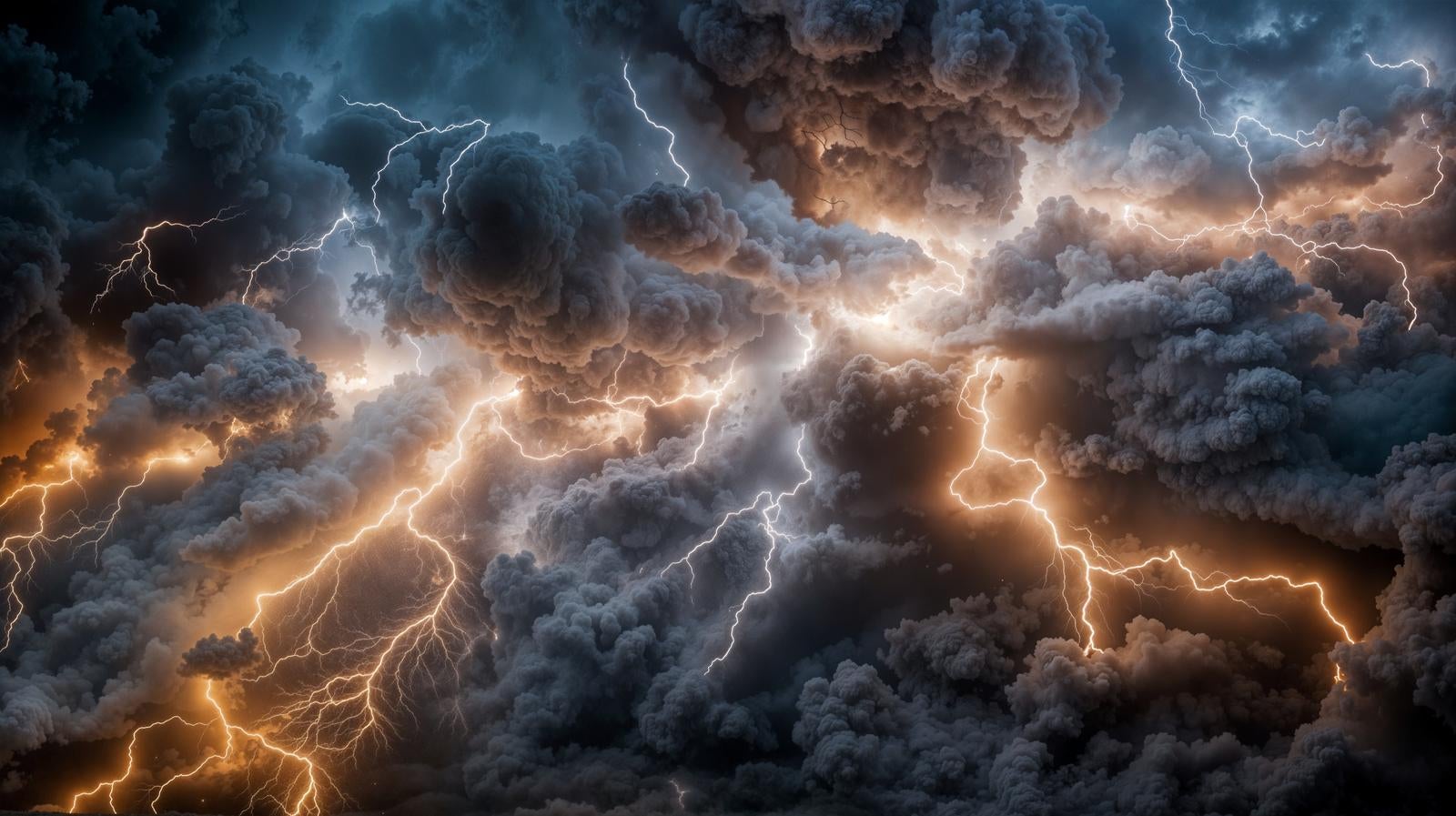 「空を埋め尽くす空を埋め尽くす雷雲と無数の稲妻」の写真