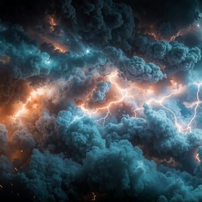 雷光が複雑に枝分かれしながら走るの写真