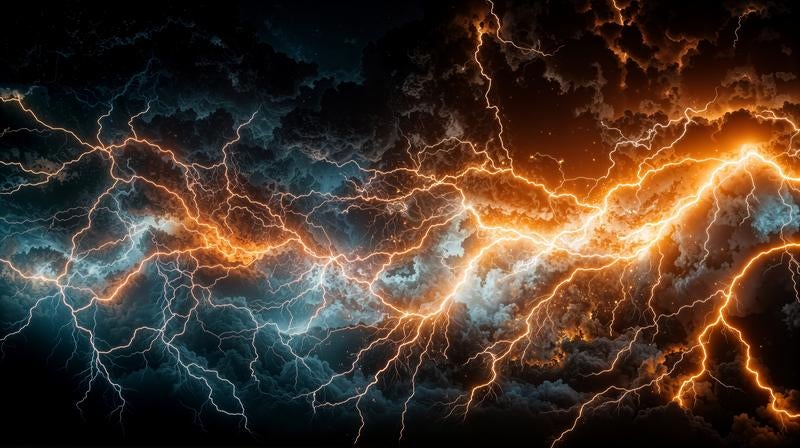 無数の稲光が網目のように広がっている様子の写真