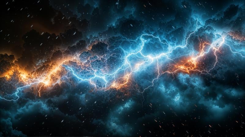 稲光が交差しながら雲を切り裂くの写真
