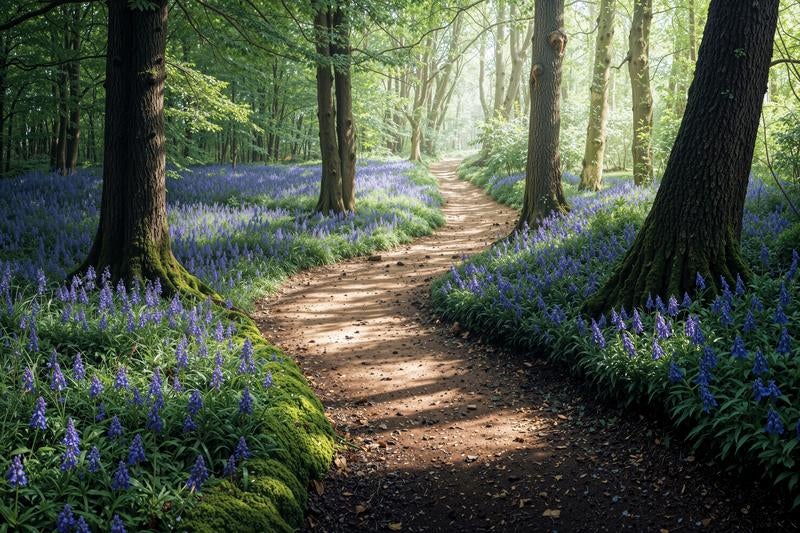 A Single Path Through a Forest of Blooming Purple Flowers