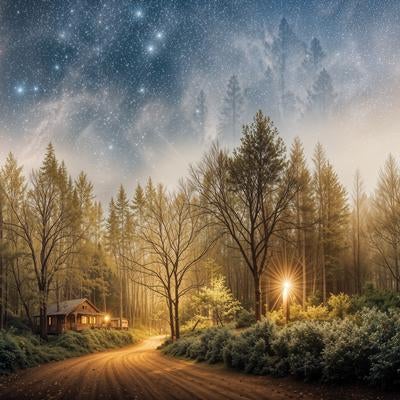 星降る森のロッジで迎える癒しの森景の写真